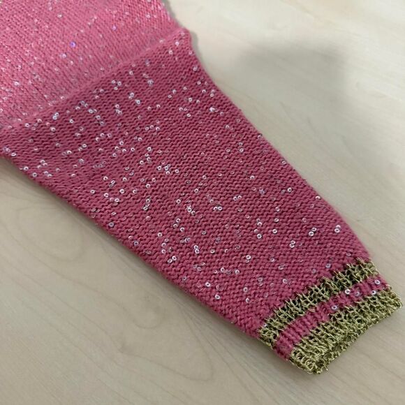 Early 2000s Vivid Collection of NY Pink & Gold Sequin Knit Sweater - Picture 7 of 8